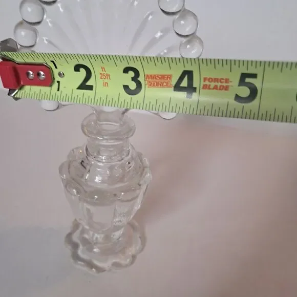 Perfume Bottle With Fan Stopper Vintage Large Clear Glass Footed 8" - Picture 10 of 10